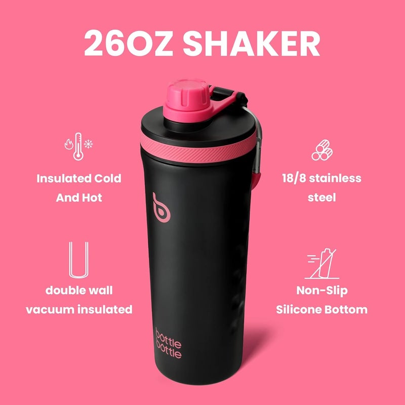 bottle bottle 26 oz Insulated Shaker Bottle Insulated Water Bottle with Shaker Ball Reusable Stainless Steel Water Bottle for Men and Women Protein Shaker Bottles for Gym Water Bottle black - Image 3