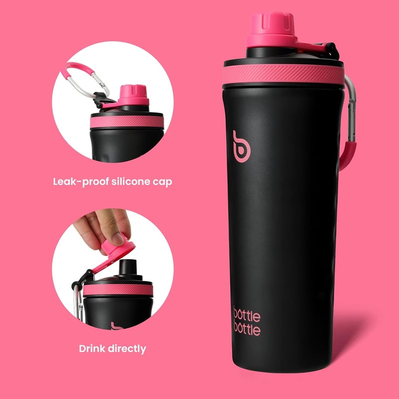 bottle bottle 26 oz Insulated Shaker Bottle Insulated Water Bottle with Shaker Ball Reusable Stainless Steel Water Bottle for Men and Women Protein Shaker Bottles for Gym Water Bottle black - Image 2