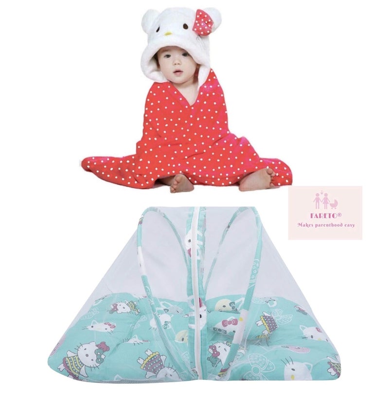 Fareto New Born Baby Mattress with Net and Blanket with Hood-Combo (Multicolour, 0-3 Months) (Items: 2) - Image 1