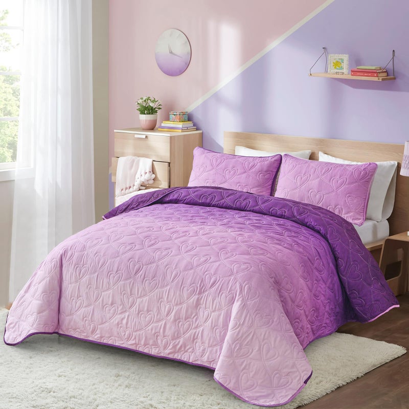 Xruibed Purple Quilt Set Queen Ombre Quilt Sets Reversible Bedding Set 3PCs Summer Lightweight Microfiber Bedspread Coverlet Sets for All Season (96''x90'') - Image 2