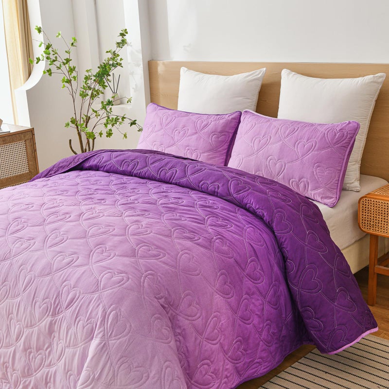 Xruibed Purple Quilt Set Queen Ombre Quilt Sets Reversible Bedding Set 3PCs Summer Lightweight Microfiber Bedspread Coverlet Sets for All Season (96''x90'') - Image 3