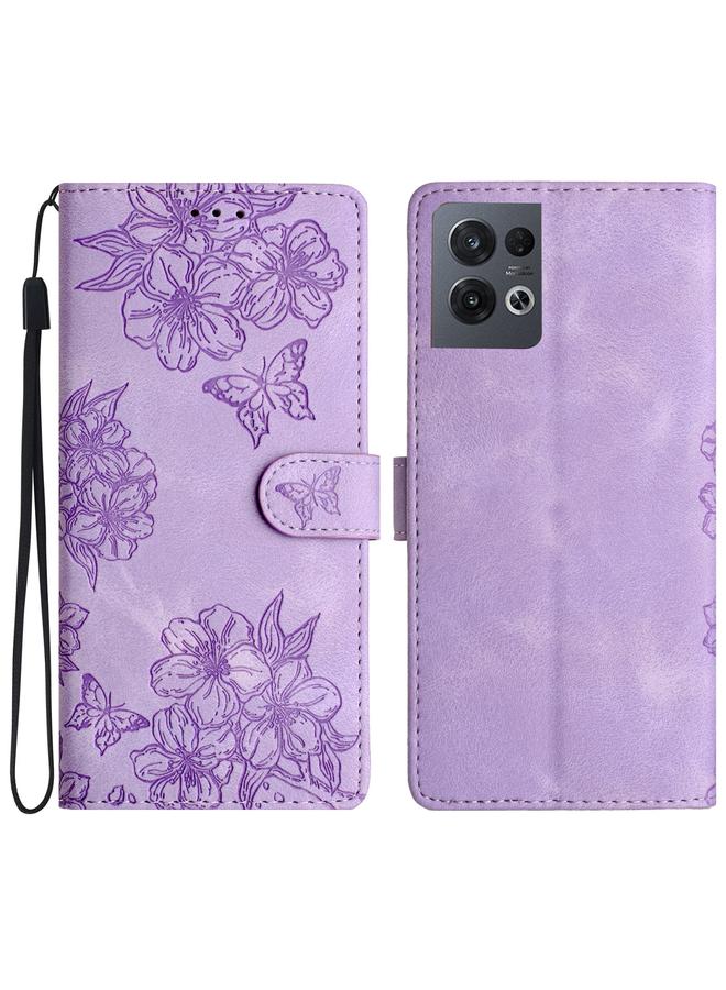 S-TOP Case For OPPO Reno8 Pro 5G Global Cherry Blossom Butterfly Skin Feel Embossed PU Phone Case - Image 1