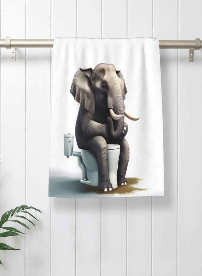 Mount Hour Elephant Sitting on The Toilet Hand Towels Funny Animals Face Towel Guest Towel Portable Kitchen Tea Dish Towels Washcloths Bathroom Decor Housewarming Gifts 15.7" X 27.5" - Image 2