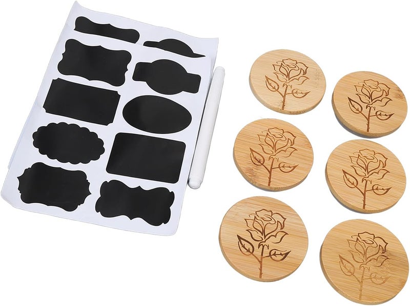 6Pcs Jar Wood Lid Set, Bamboo Cover for Storage Jars, Easy to Clean with Silicone Sealing Rings and Rose Pattern, Perfect for Yogurt Jars and Small Containers - Image 2