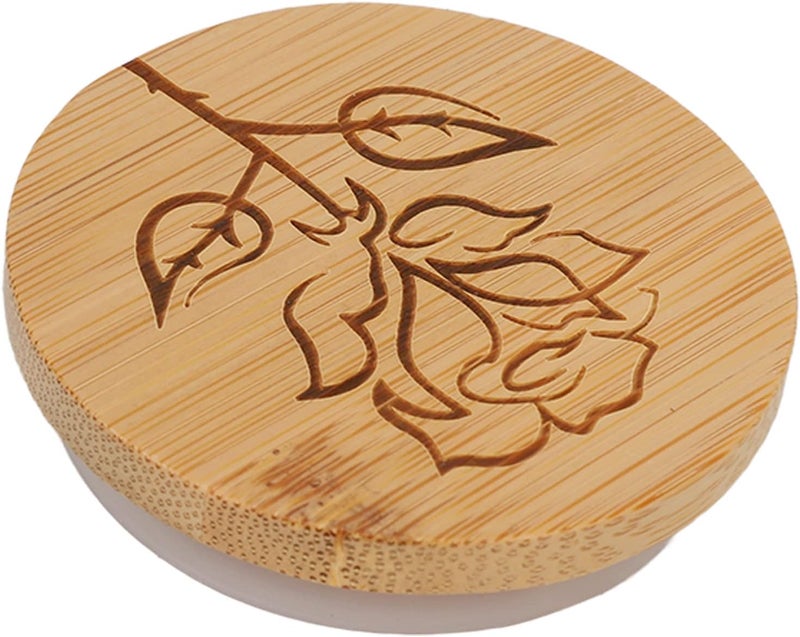 6Pcs Jar Wood Lid Set, Bamboo Cover for Storage Jars, Easy to Clean with Silicone Sealing Rings and Rose Pattern, Perfect for Yogurt Jars and Small Containers - Image 4