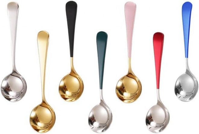 Silverware Set, 1/4/6/8/10/12 Pieces 304 Stainless Steel Dessert Spoons, Round Head Short Handle Fruit Spoons(Red Silver,4 Pieces) - Image 3