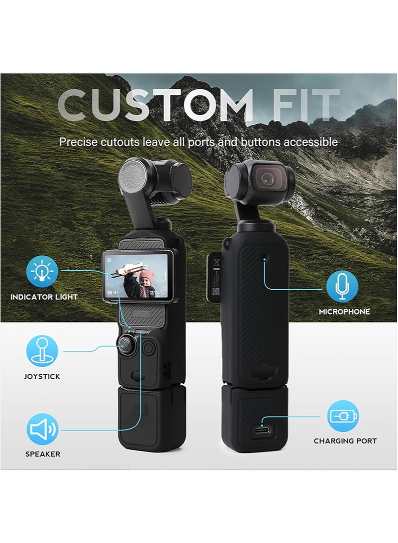 Apustim Accessory Kit For DJI Osmo Pocket 3，Including a Soft Silicone Protective Case，a Three In One Lanyard，Two Sets Of Screen Lens Protectors，And a Grip Protector （Black） - Image 4