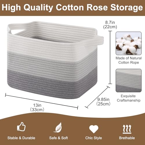 OIASKET Storage Basket for Organizing Woven Baskets for Storage Rectangle Decorative Baskets for Shleves Closet Toys Books Nursery Organizer Bins Pack of 3 Gradient Gray 13x985x87 - Image 3