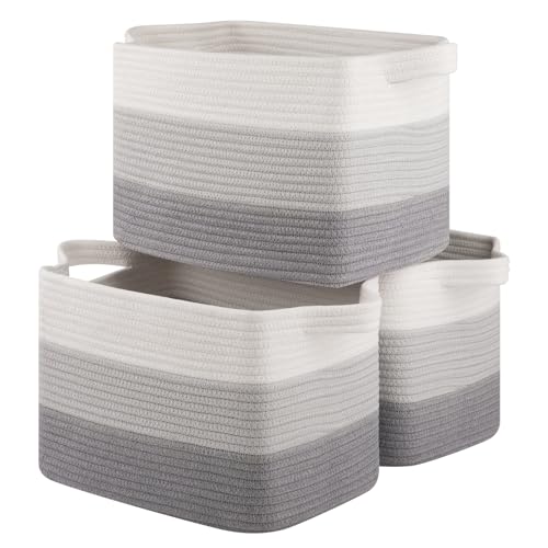 OIASKET Storage Basket for Organizing Woven Baskets for Storage Rectangle Decorative Baskets for Shleves Closet Toys Books Nursery Organizer Bins Pack of 3 Gradient Gray 13x985x87 - Image 1