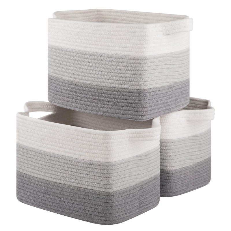 OIASKET Storage Basket for Organizing Woven Baskets for Storage Rectangle Decorative Baskets for Shleves Closet Toys Books Nursery Organizer Bins Pack of 3 Gradient Gray 13x985x87 - Image 2