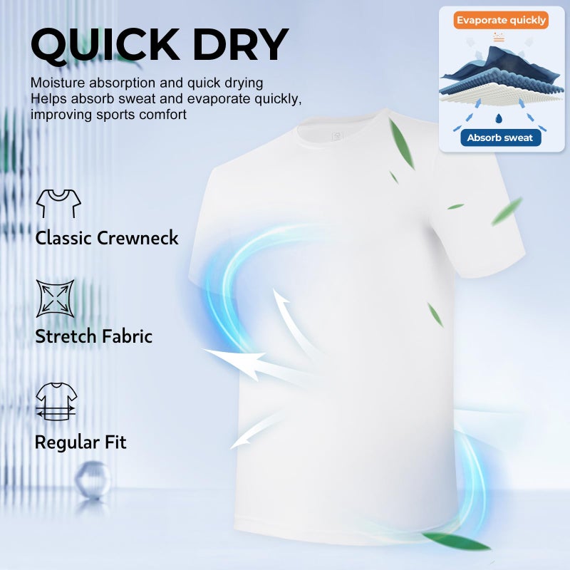 BAMBOO COOL Men's Undershirts for Men Pack,Moisture-Wicking Tees,Stretch Crew Neck Soft T-Shirts(White, 3 Pack) - Image 3