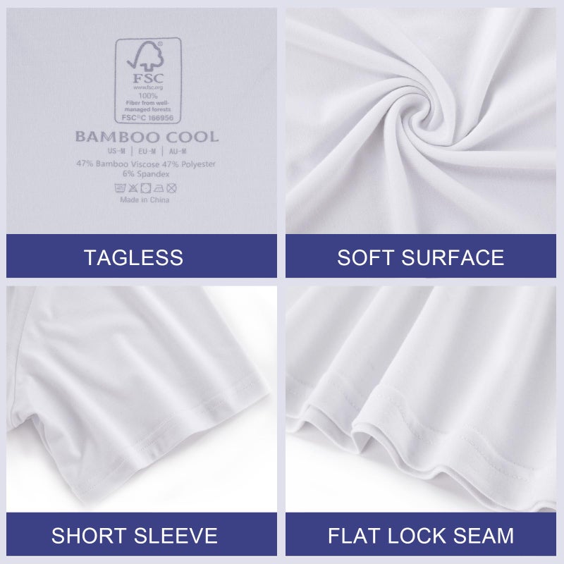 BAMBOO COOL Men's Undershirts for Men Pack,Moisture-Wicking Tees,Stretch Crew Neck Soft T-Shirts(White, 3 Pack) - Image 5