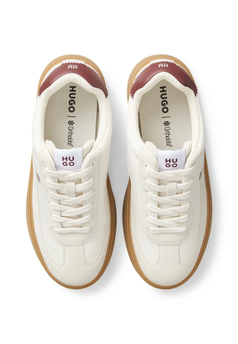 HUGO beige Suede-and-canvas sneakers with logo details for Women | Best Price UAE