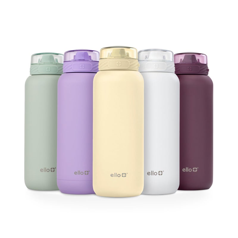 Ello Cooper 22oz Stainless Steel Water Bottle Vacuum Insulated with Straw and Carry Handle, Leak Proof Locking Lid with Soft Silicone Spout, Dishwasher Safe, Butter Yellow - Image 1