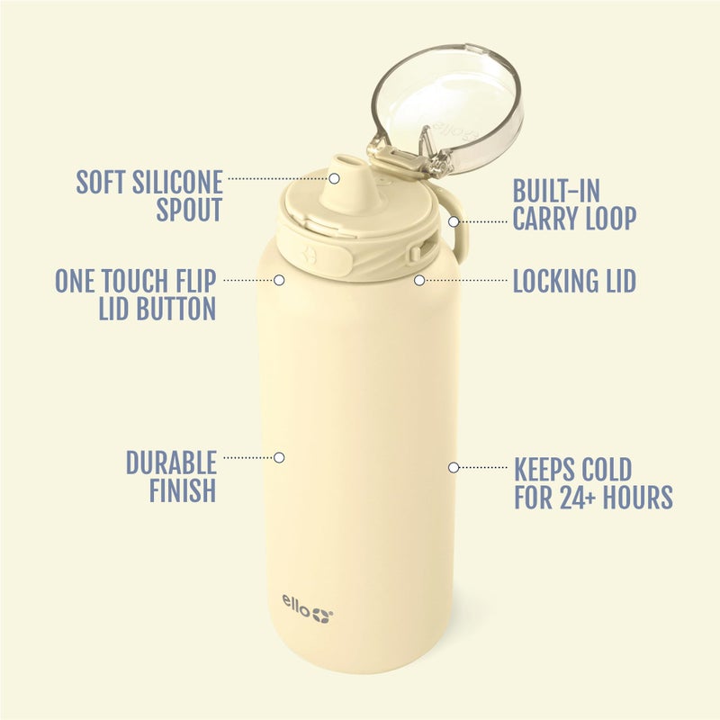 Ello Cooper 22oz Stainless Steel Water Bottle Vacuum Insulated with Straw and Carry Handle, Leak Proof Locking Lid with Soft Silicone Spout, Dishwasher Safe, Butter Yellow - Image 3