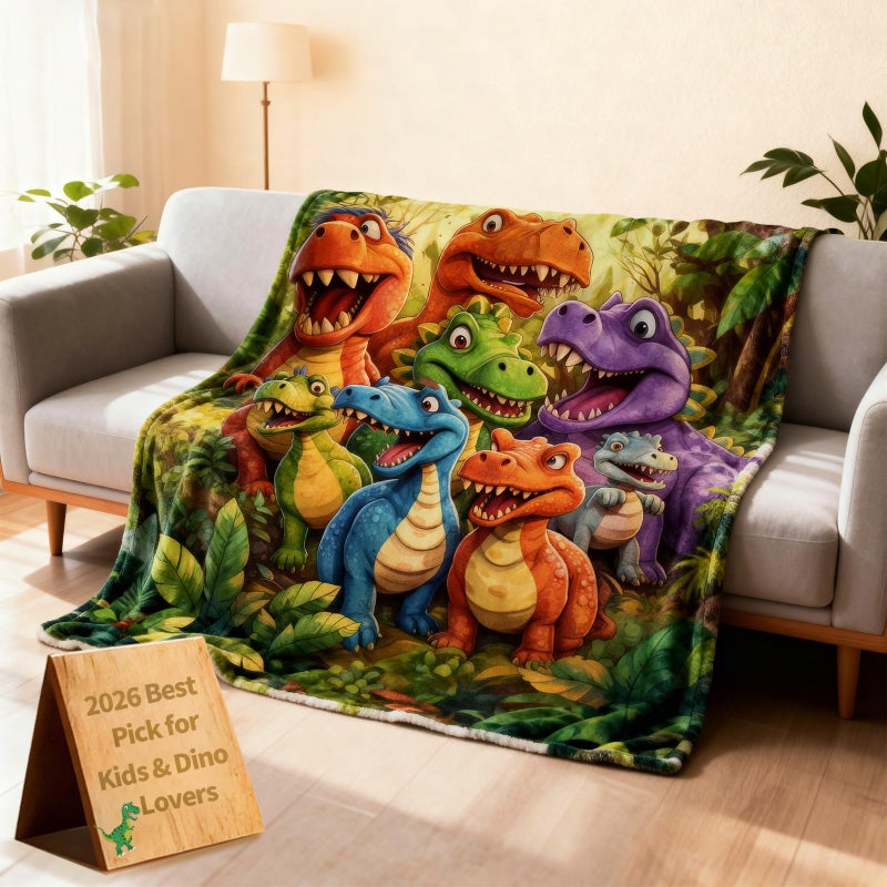 Dojavop Dinosaur Blanket for Boys Girls Cloud Soft Dinosaur Throw Cozy Dino Blanket for Toddler Boys Kids Cute Smiling Dinosaurs All Season HD Digital Print Flannel Ultra Soft Lightweight (27''x39'') - Image 1