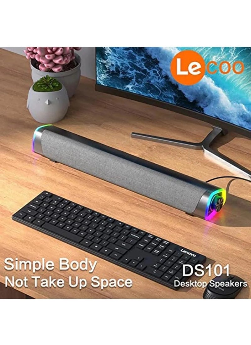 Lenovo - Lecoo DS101 RGB Illuminated Wired Desktop Soundbar Speaker | Stereo Sound with Stylish Design - Image 1