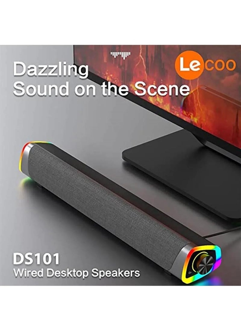 Lenovo - Lecoo DS101 RGB Illuminated Wired Desktop Soundbar Speaker | Stereo Sound with Stylish Design - Image 1