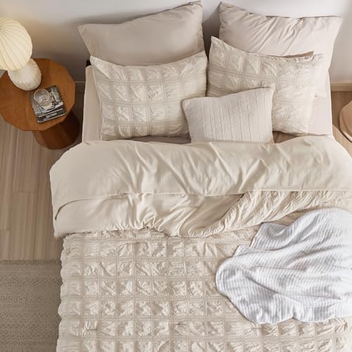 Bedsure Bed in a Bag Queen - 7 Pieces Plaid Seersucker Bedding Comforter Sets, Soft Lightweight Beige Boho Bed Set with Comforters Queen Size, Sheets, Pillowcases & Shams - Image 2