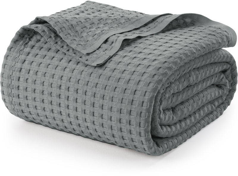 Utopia Bedding Cool Grey 100% Cotton Waffle Blanket 300 GSM [Queen - 90x90 Inch] Soft Lightweight Breathable Bed Blanket for All Season - Image 1