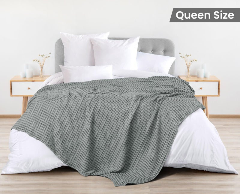 Utopia Bedding Cool Grey 100% Cotton Waffle Blanket 300 GSM [Queen - 90x90 Inch] Soft Lightweight Breathable Bed Blanket for All Season - Image 2