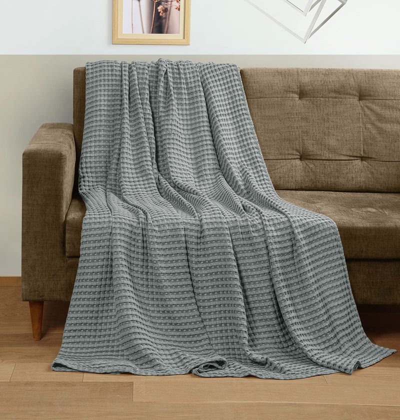 Utopia Bedding Cool Grey 100% Cotton Waffle Blanket 300 GSM [Queen - 90x90 Inch] Soft Lightweight Breathable Bed Blanket for All Season - Image 4