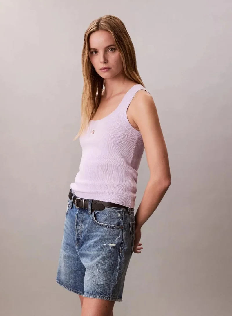 Calvin Klein Island Lilac Logo Patch Rib-Knit Tank Top for Women | Best Price UAE