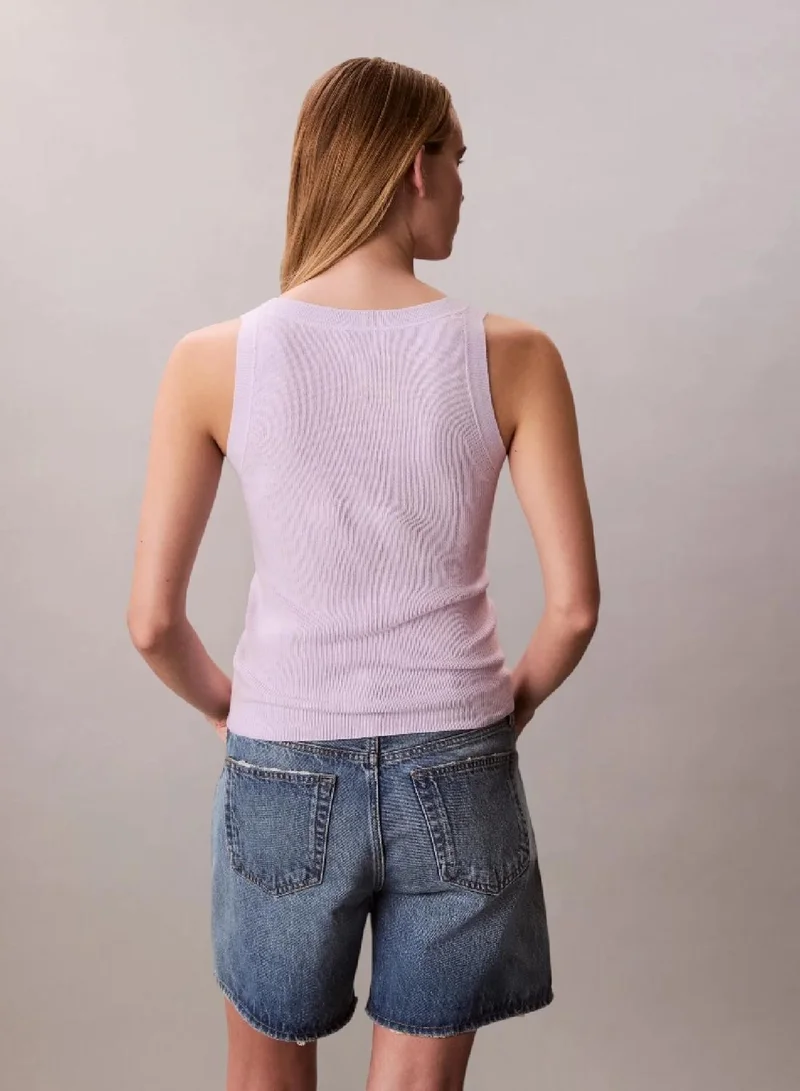Calvin Klein Island Lilac Logo Patch Rib-Knit Tank Top for Women | Best Price UAE