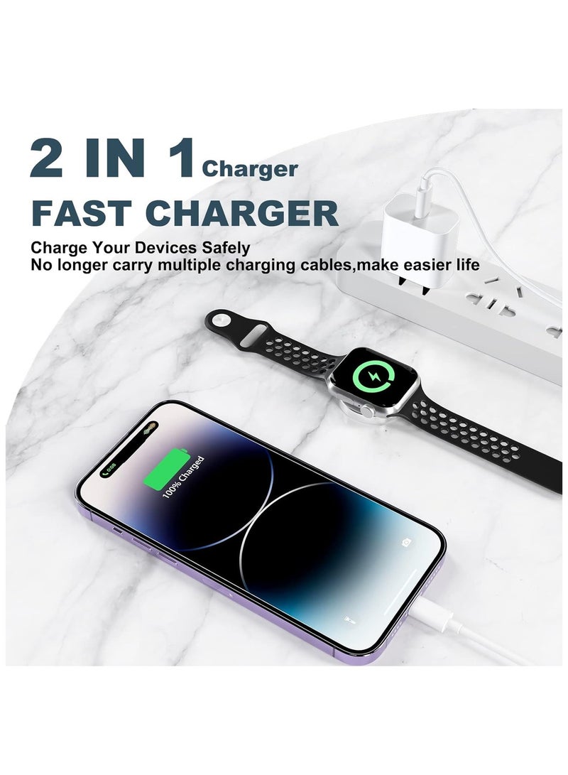 أوليسون لشاحن ساعة أبل ، شاحن سفر آيفون وساعة ، 2 في 1 سلك USB C ، شحن سريع مغناطيسي iWatch متوافق مع سلسلة آيفون iWatch 10 / 9 / 8 / 7 / 6 / Ultra2 / SE2 / 5 و آيفون 16 15 ، (1.2m) أبيض - Image 2