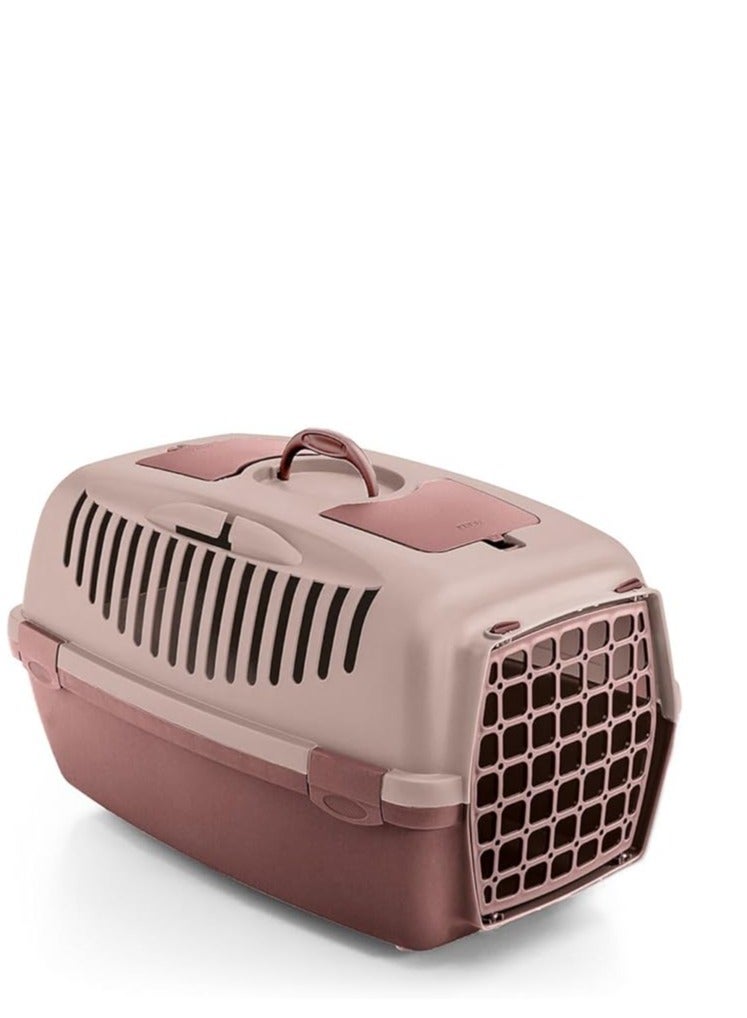 جاليفر حامل جاليفر 3 للحيوانات الأليفة - وردي فاتح/بني وردي، مصنوع من البلاستيك المتين مع باب آمن - قفص سفر مريح وجيد التهوية للقطط والكلاب الصغيرة