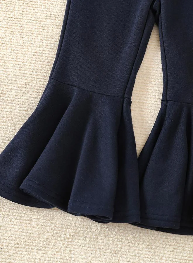 Take Two  Girls Solid Ruffle Cuff Sweatshirt With Flare Pants Set for Women | Best Price UAE