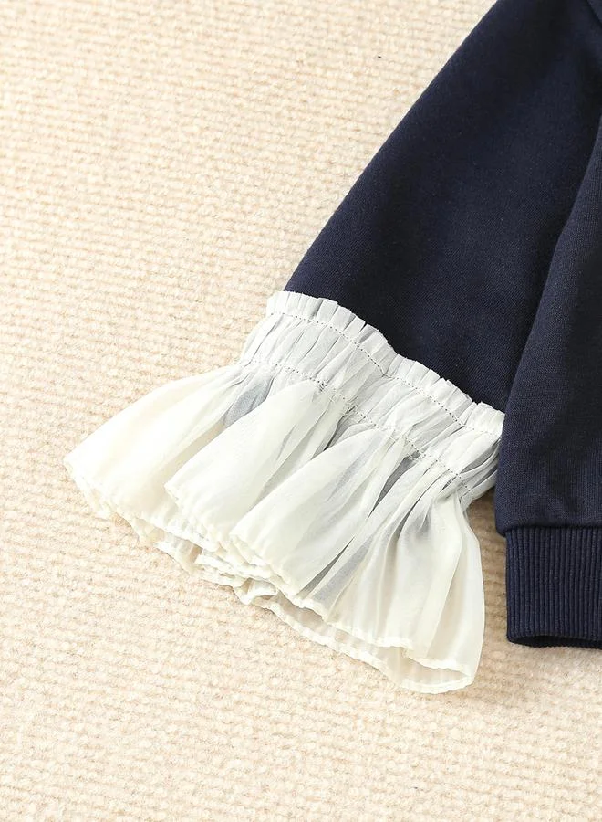 Take Two  Girls Solid Ruffle Cuff Sweatshirt With Flare Pants Set for Women | Best Price UAE