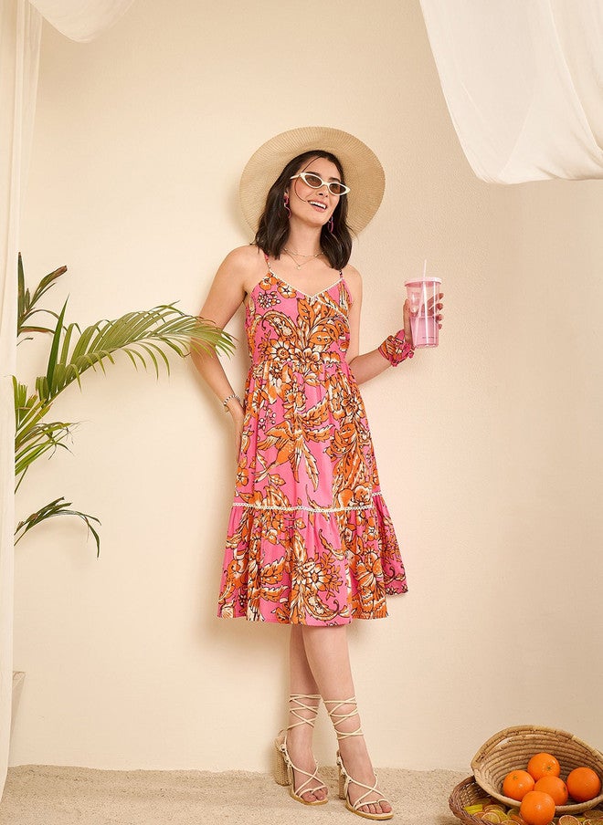 WineRed Fit & Flare Pink Dress for Women - Image 1