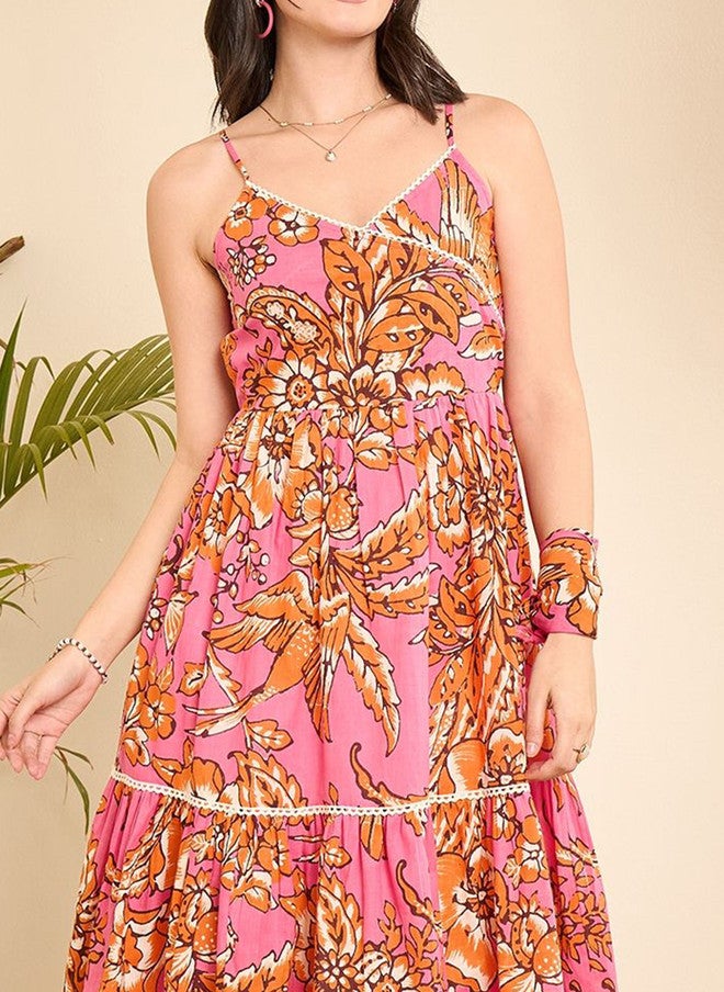 WineRed Fit & Flare Pink Dress for Women - Image 3