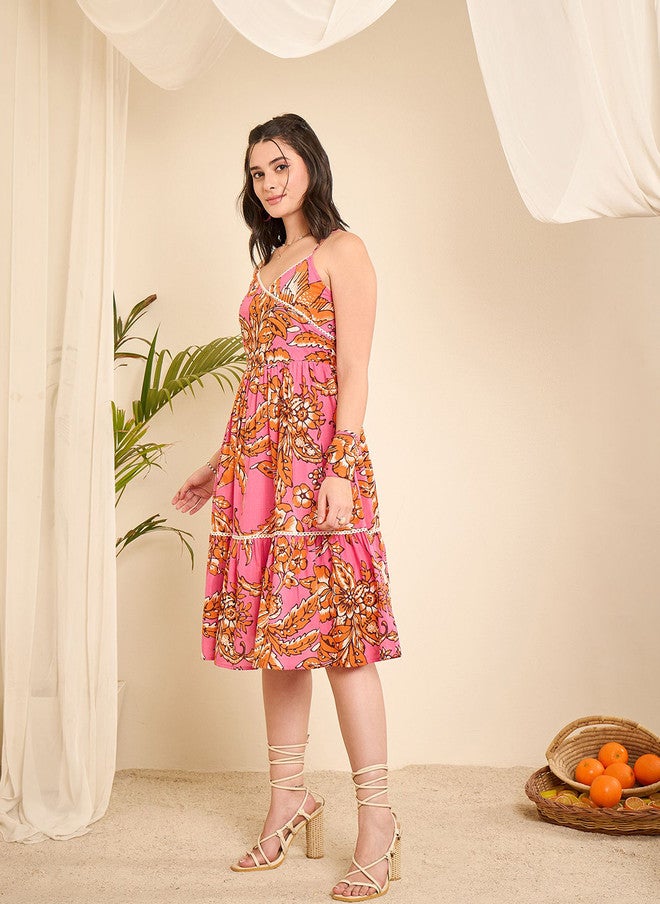 WineRed Fit & Flare Pink Dress for Women - Image 4
