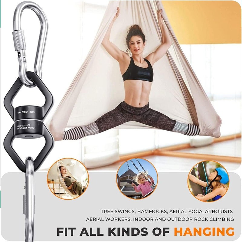 Swing Swivel With 2 Hooks 30KN Rotational Safety Device 360 Rotator For Aerial Yoga Hanging Hammock Tree Swing Rock Climbing Heavy Duty Indoor Outdoor Hanging Accessory - Image 4