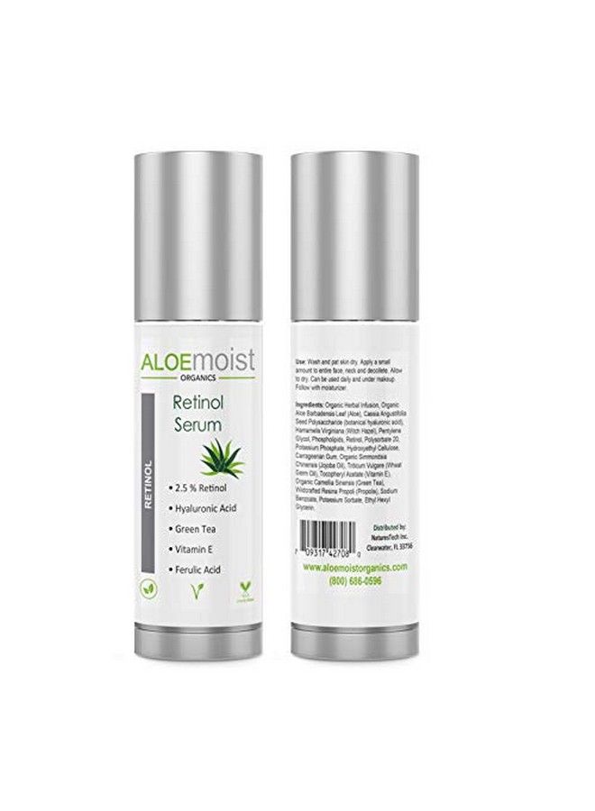 AloeMoist 2.5% Retinol Serum For Face + Hyaluronic Acid Aloe Vera Vitamin E Oil Jojoba Oil Vitamin C Serum Face Toner Pore Minimizer Acne Treatment Reduces Wrinkles Fine Lines Age Spots .5Oz - Image 1