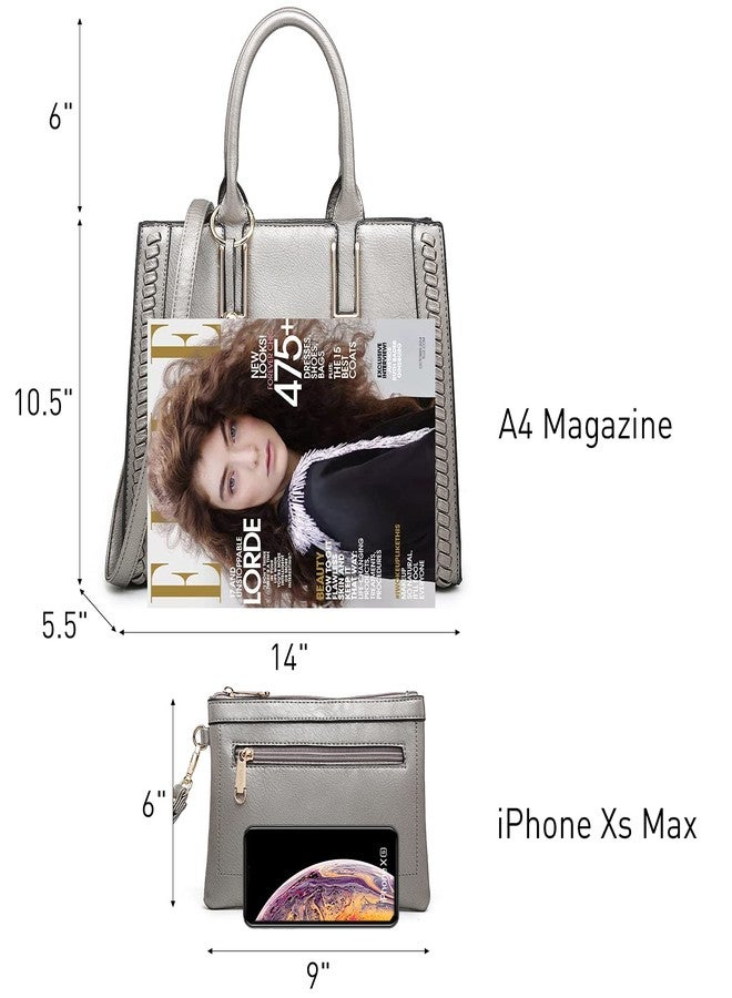 داسين حقائب داسين النسائية، حقائب كتف من الجلد النباتي، حقائب عمل نسائية مع حقيبة يد متناسقة (لون البيوتر) - Image 3