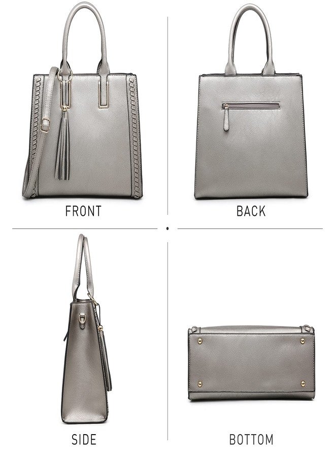 داسين حقائب داسين النسائية، حقائب كتف من الجلد النباتي، حقائب عمل نسائية مع حقيبة يد متناسقة (لون البيوتر) - Image 2