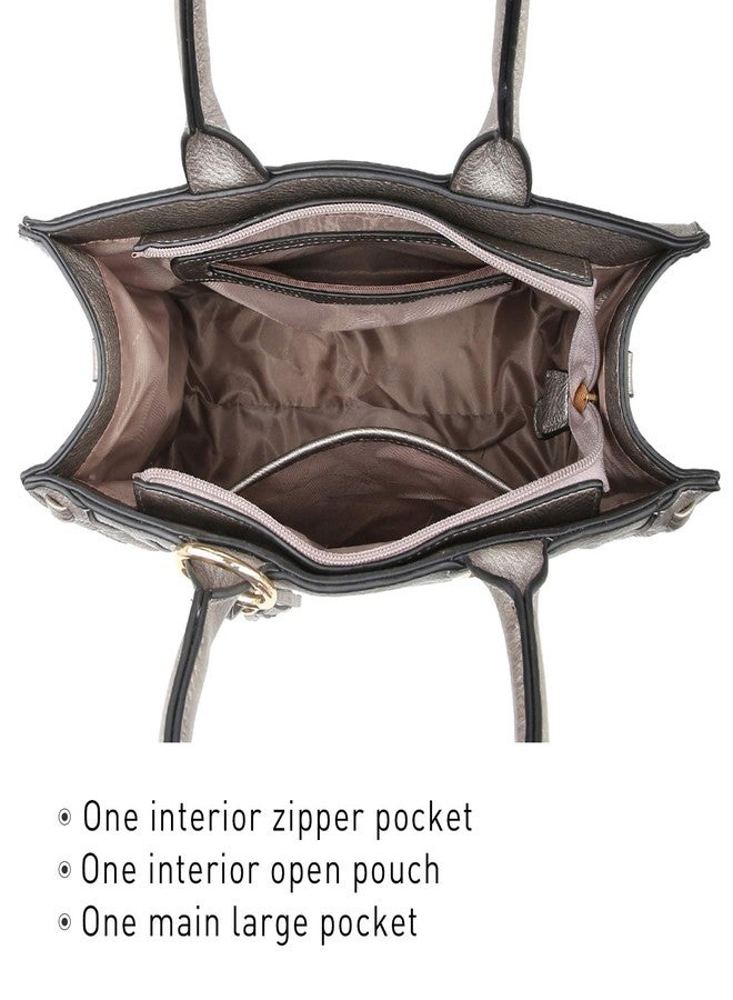 داسين حقائب داسين النسائية، حقائب كتف من الجلد النباتي، حقائب عمل نسائية مع حقيبة يد متناسقة (لون البيوتر) - Image 4