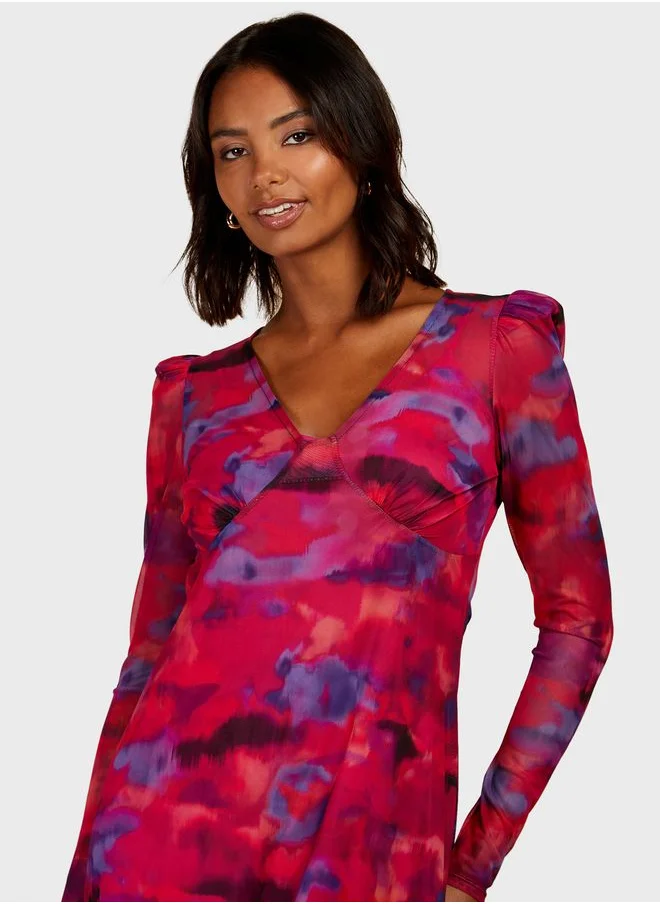 Little Mistress V-Neck Floral Printed Dress