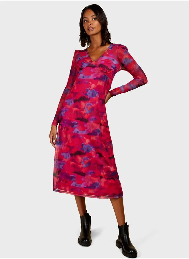 Little Mistress V-Neck Floral Printed Dress