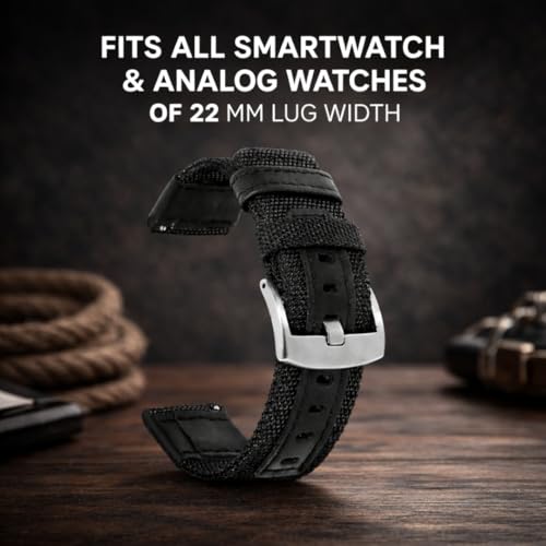ADAMO 22mm Black Nylon Watch Strap compatible for Phoenix Ultra/Phoenix/Pulse 2/Xtend Pro/Xtend Call and ALL 22mm wristwatch and smartwatches P30BNN09 - Image 2