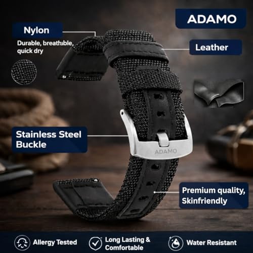 ADAMO 22mm Black Nylon Watch Strap compatible for Phoenix Ultra/Phoenix/Pulse 2/Xtend Pro/Xtend Call and ALL 22mm wristwatch and smartwatches P30BNN09 - Image 4