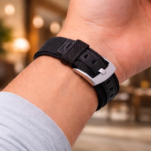 ADAMO 22mm Black Nylon Watch Strap compatible for Phoenix Ultra/Phoenix/Pulse 2/Xtend Pro/Xtend Call and ALL 22mm wristwatch and smartwatches P30BNN09 - Image 5