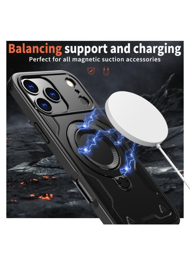 general for iPhone 17 Pro Max Phone Case, Full Camera Protection Hard PC + Soft TPU Shell Bumper Shockproof 360° Rotating Ring Stand Anti-Scratch Cover for iPhone 17 Pro Max - Image 2