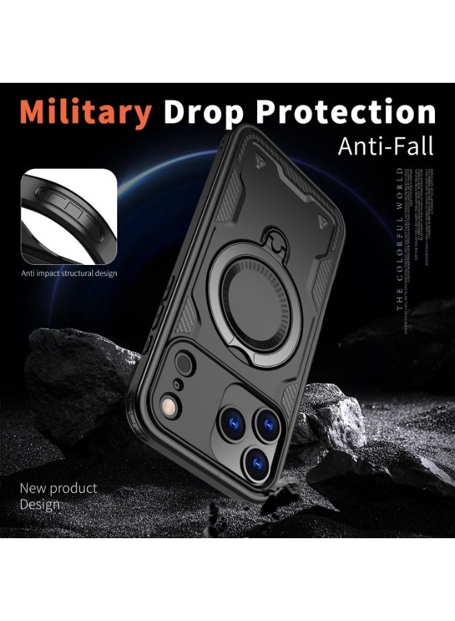 general for iPhone 17 Pro Max Phone Case, Full Camera Protection Hard PC + Soft TPU Shell Bumper Shockproof 360° Rotating Ring Stand Anti-Scratch Cover for iPhone 17 Pro Max - Image 3