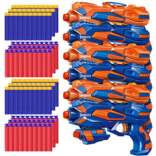 POKONBOY 6 Pack Blaster Toys Guns for Boys Fit for Nerf Bullets Toy Guns with 120 PCS Refill Foam Darts for Boys Girls Birthday Gifts Party Favors Hand Gun Toys for 6 Year Old Kids - Image 1