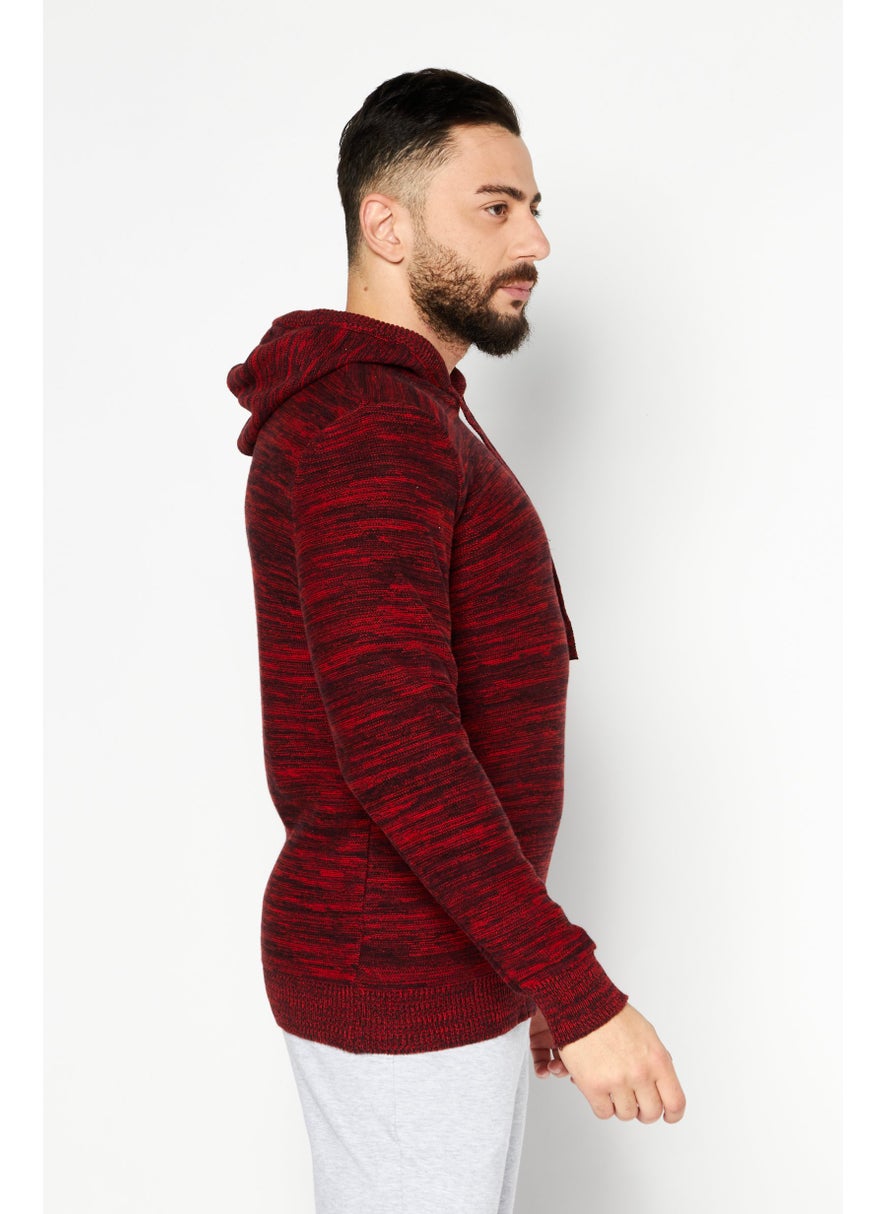 Sun Stone Men Round Neck Space Dye Hooded Sweater, Red  - Image 3