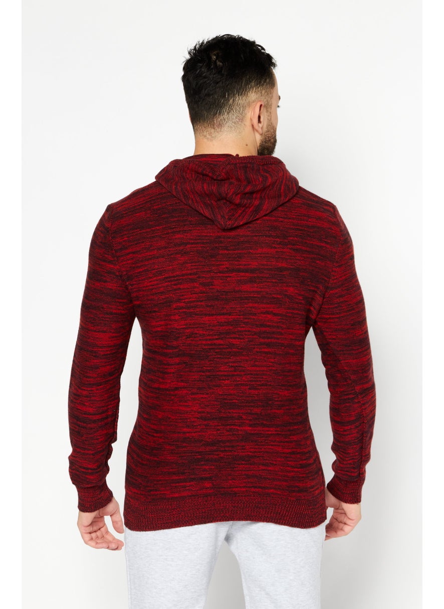 Sun Stone Men Round Neck Space Dye Hooded Sweater, Red  - Image 2